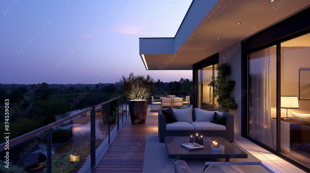 Obraz premium テラス ベランダ リビング おしゃれ デザイン インテリア 背景 コピースペース