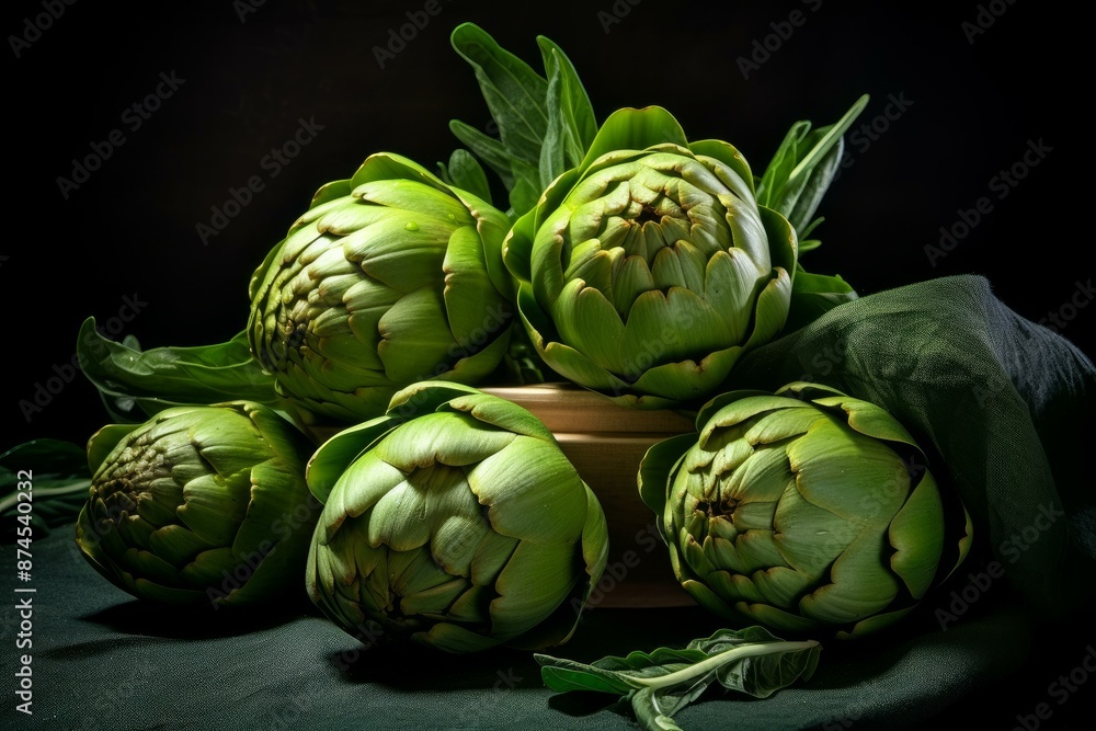 Obraz premium Organic Green artichoke on table. Fresh food. Generate Ai