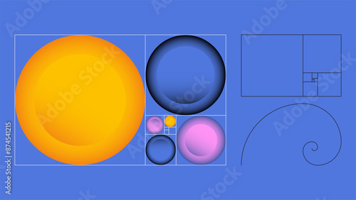 Abstract vector illustration of the golden ratio. Geometric shapes with ideal mathematical proportions. Trendy brutalism style.	