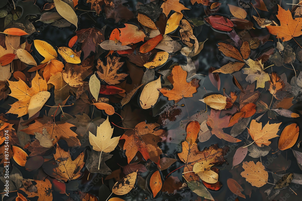 A large pile of leaves floating in a body of water A large pile of leaves floating in a body of water