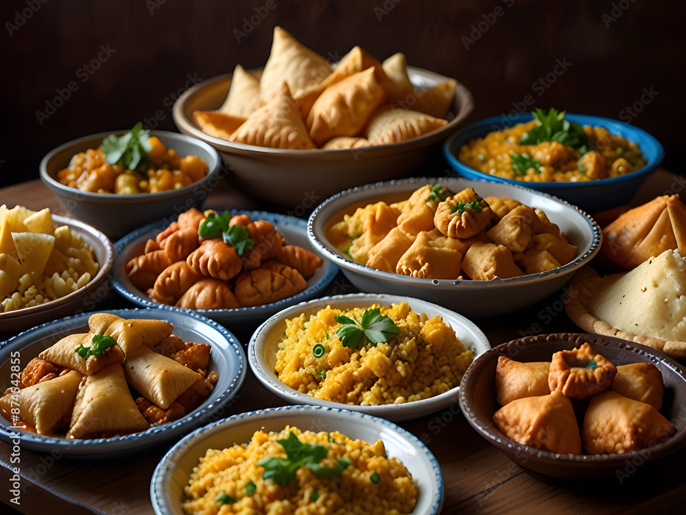 Assortment of Algerian Cuisine Featuring Couscous, a Popular Choice for Dining Out in European Countries Assortment of Algerian Cuisine Featuring Couscous, a Popular Choice for Dining Out in European Countries