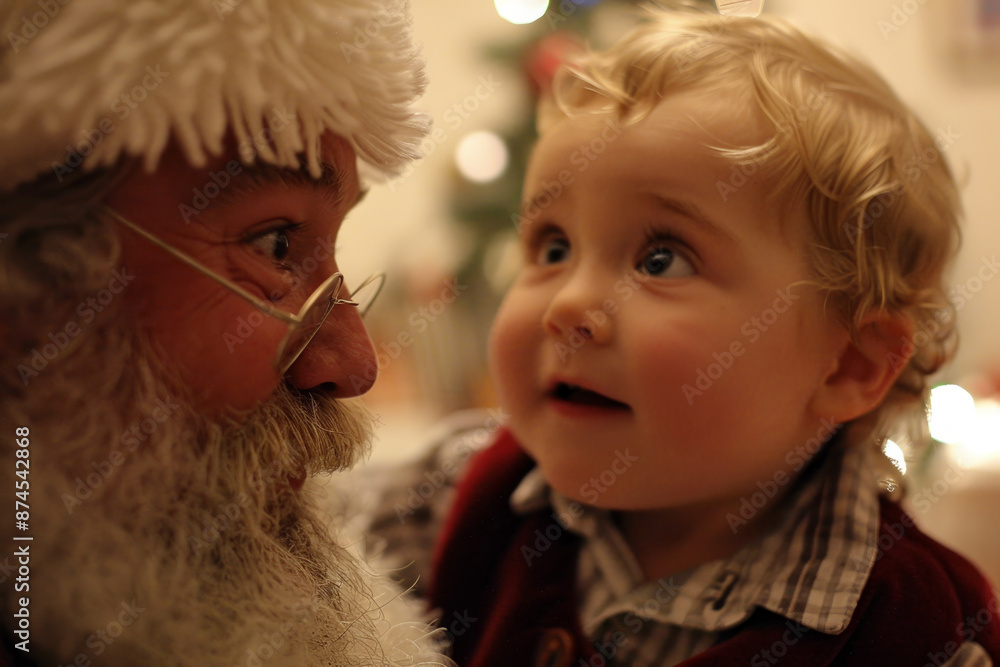 A santa with a beard and glasses is holding a baby A santa with a beard and glasses is holding a baby