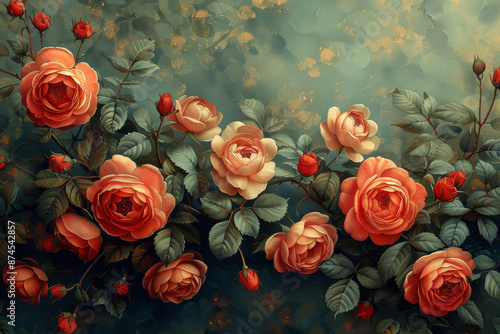 beautiful fantasy vintage wallpaper botanical flower bunch,vintage motif for floral print digital background 