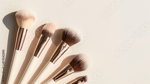 Professional black makeup brushes neatly arranged on a white background, ideal for beauty product promotions