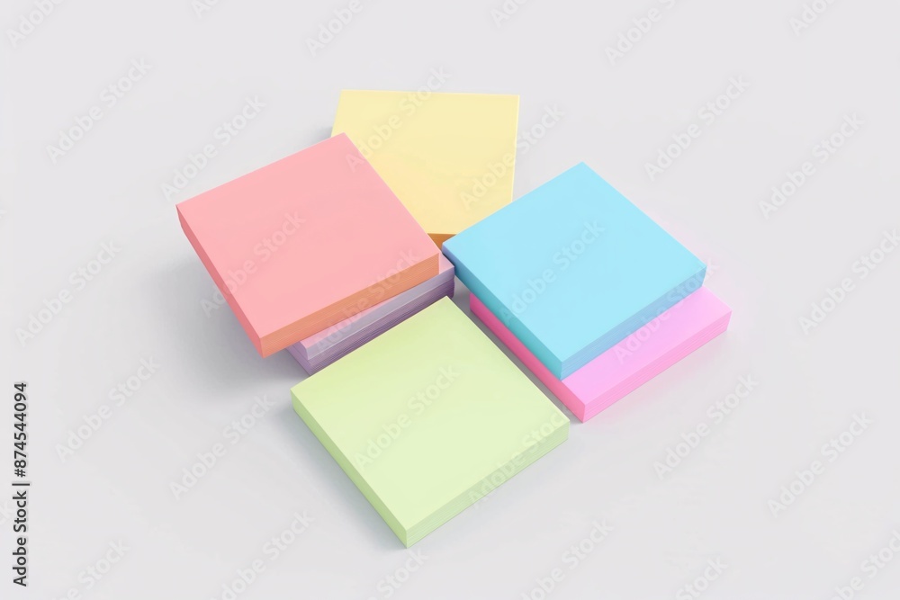 A close-up image of 3D colorful sticky notes in different pastel shades, arranged neatly on a light background. The notes come in pink, yellow, blue, green, and lavender colors. A close-up image of 3D colorful sticky notes in different pastel shades, arranged neatly on a light background. The notes come in pink, yellow, blue, green, and lavender colors.