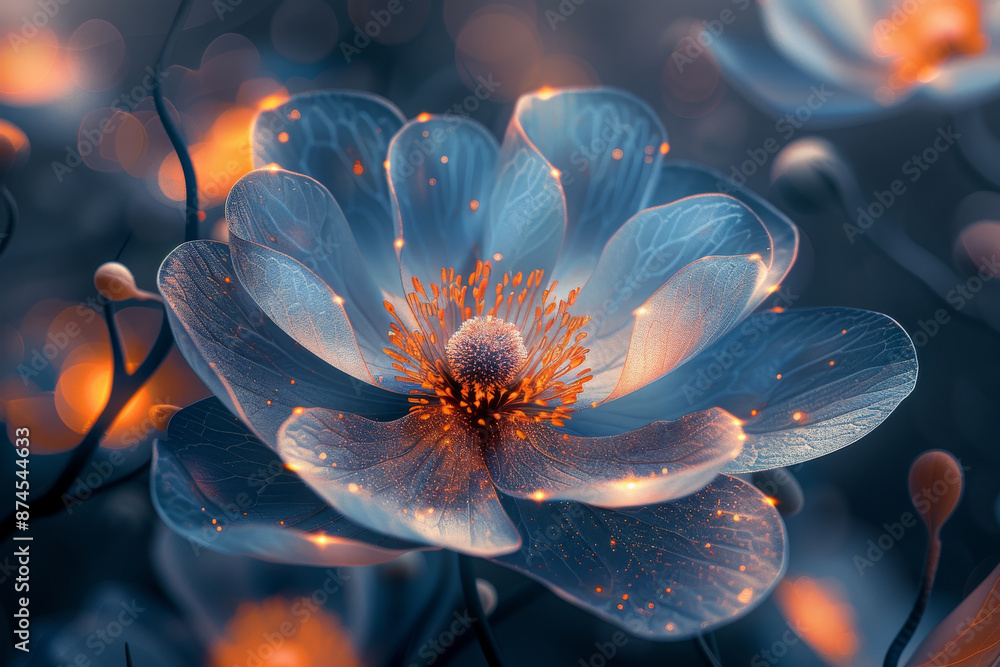 a wallpaper 3d botanical flowers with one big flower for whole artwork flowing alcohol ink style bioluminescence navy blue background, white, gold a wallpaper 3d botanical flowers with one big flower for whole artwork flowing alcohol ink style bioluminescence navy blue background, white, gold