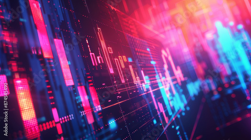A colorful image of a city skyline with a lot of dots and lines