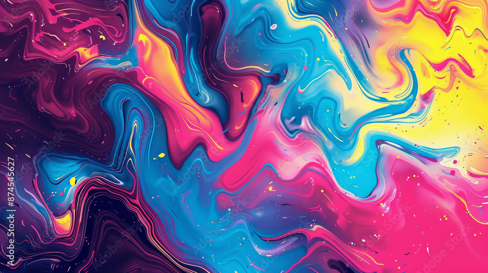 A colorful swirl of paint with a blue and yellow stripe A colorful swirl of paint with a blue and yellow stripe