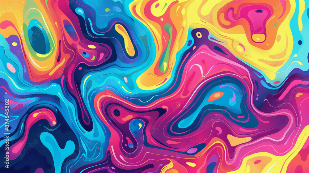A colorful abstract painting with a lot of swirls and splatters A colorful abstract painting with a lot of swirls and splatters