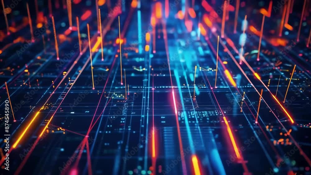 Technology motion data with many lines and dots. Digital network ...