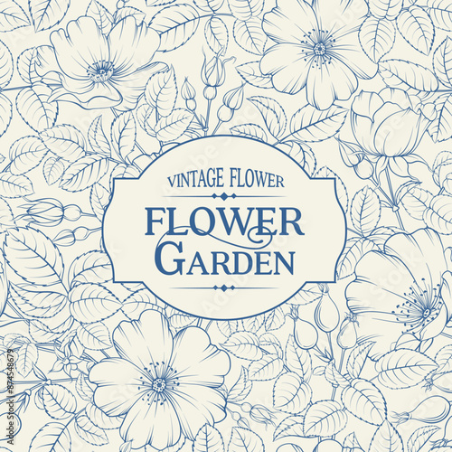 Botanical cover design with floral elements. Vintage card design with peony flower pattern.