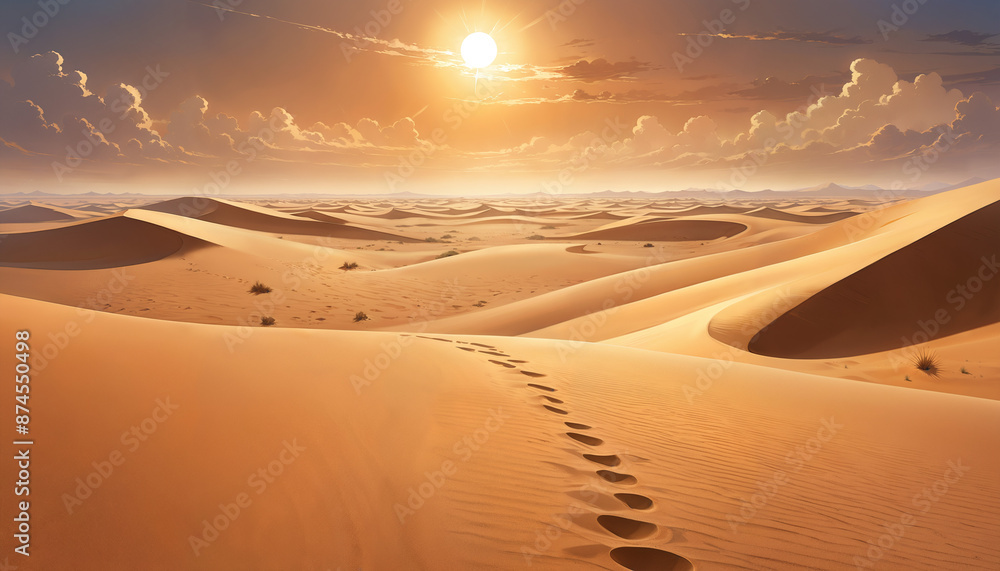 Naklejka premium Sunset over sand dunes desert