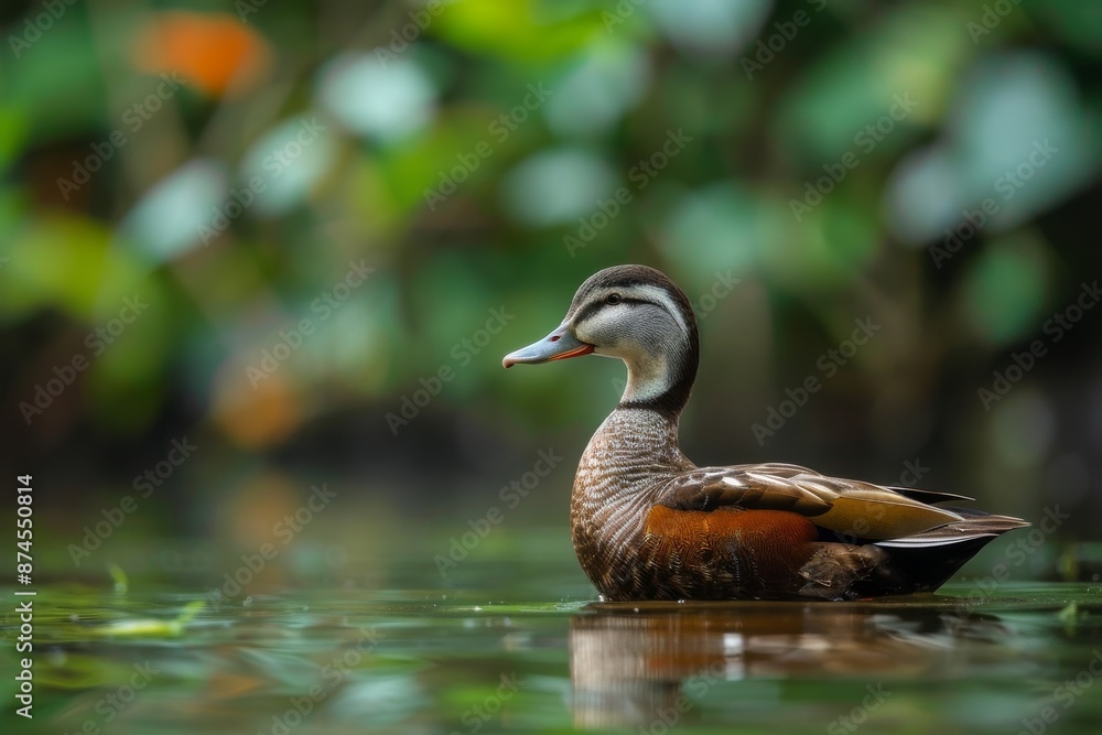 Full body view of White-winged Duck in the river natural habitat, full body shot, full body View Full body view of White-winged Duck in the river natural habitat, full body shot, full body View