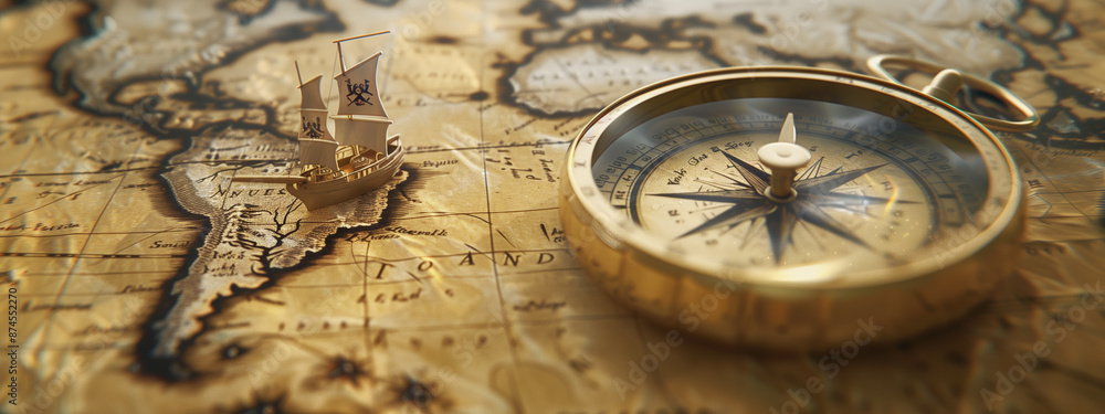 Weathered compass on a textured, aged map, evoking a bygone era of exploration. Weathered compass on a textured, aged map, evoking a bygone era of exploration.