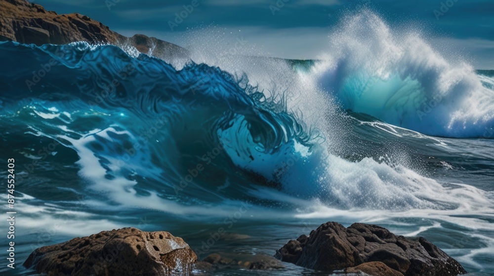 Blue sea waves rippling & crashing on sea rock Blue sea waves rippling & crashing on sea rock