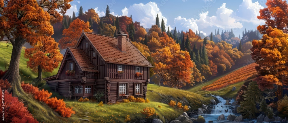 A conceptual autumn travel package includes stays in enchanted cottages surrounded by elemental wonders A conceptual autumn travel package includes stays in enchanted cottages surrounded by elemental wonders