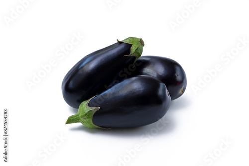 three eggplants isolated on white background close-up