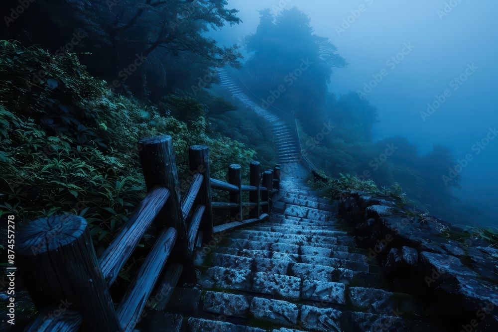 Fototapeta premium An advanced hiking trail system guides adventurers through fantastical Asian landscapes