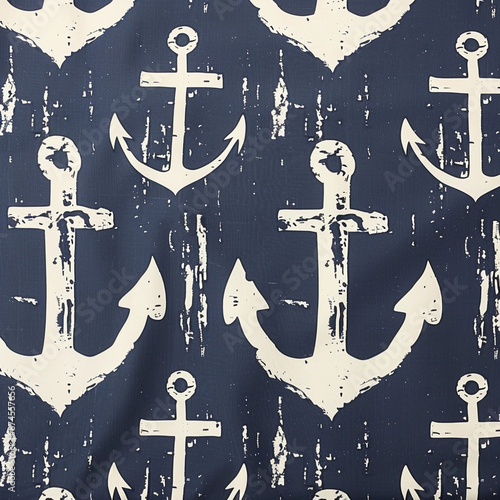 Classic Nautical Anchor Print in Navy Blue and White - Maritime Sophistication photo