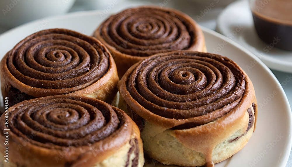 Fototapeta premium closeup of chocolate cinnamon rolls