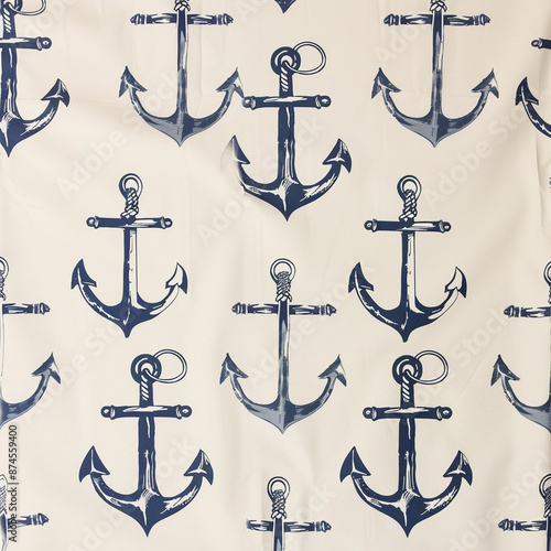 Nautical Charm: Anchor Print in Navy Blue and White - Maritime Elegance photo