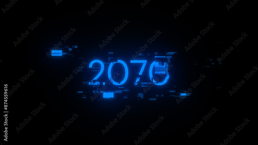3D rendering 2070 text with screen effects of technological glitches 3D rendering 2070 text with screen effects of technological glitches