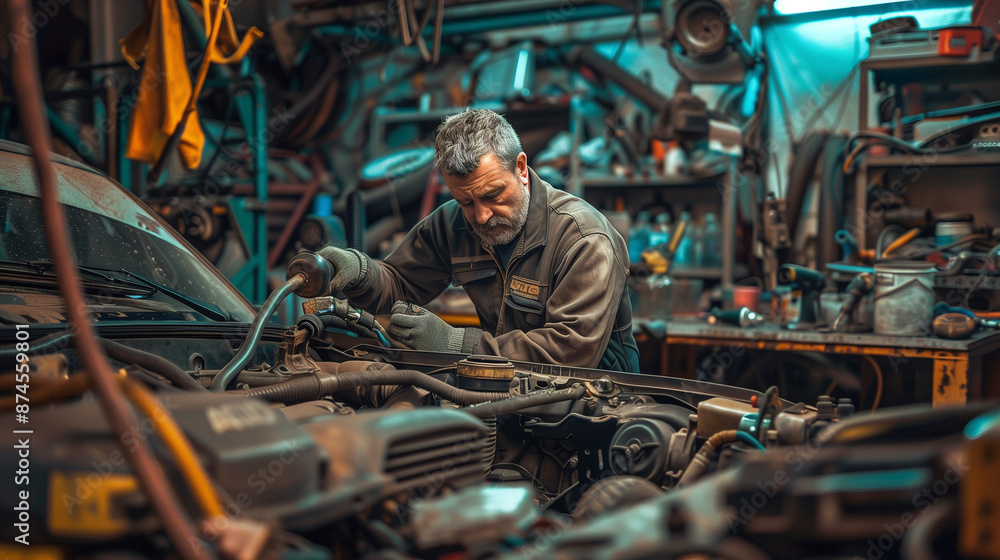 A dedicated mechanic working under the hood of a truck in a well-equipped garage, highlighting the expertise and hard work in vehicle maintenance and repair. A dedicated mechanic working under the hood of a truck in a well-equipped garage, highlighting the expertise and hard work in vehicle maintenance and repair.