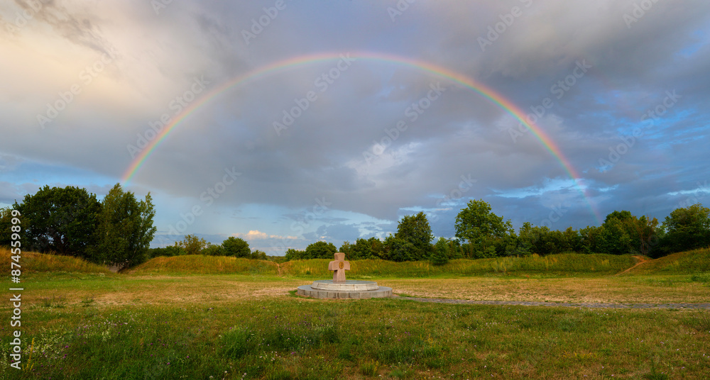 Fototapeta premium Ancient hillfort under rainbow