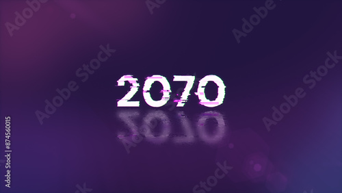 3D rendering 2070 text with screen effects of technological glitches