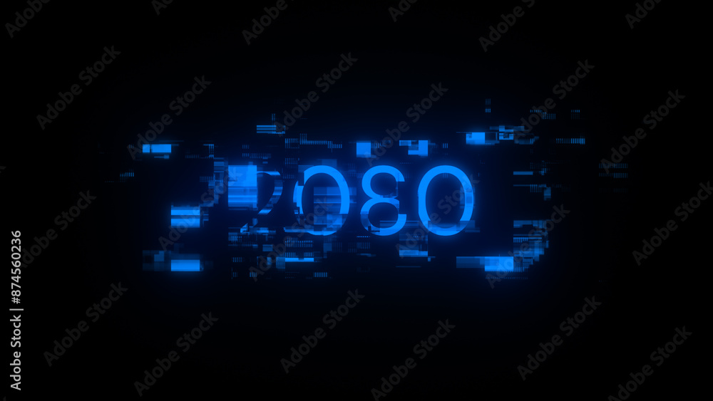 3D rendering 2080 text with screen effects of technological glitches 3D rendering 2080 text with screen effects of technological glitches