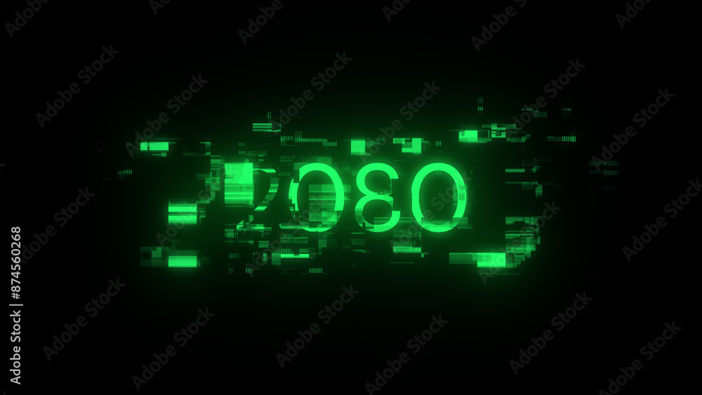 3D rendering 2080 text with screen effects of technological glitches 3D rendering 2080 text with screen effects of technological glitches