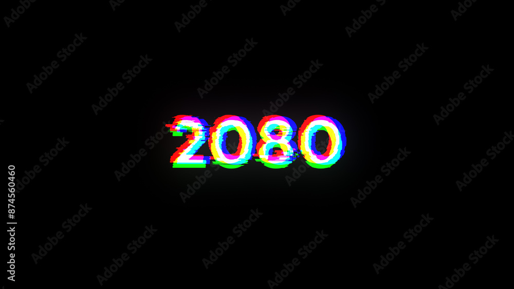 3D rendering 2080 text with screen effects of technological glitches 3D rendering 2080 text with screen effects of technological glitches