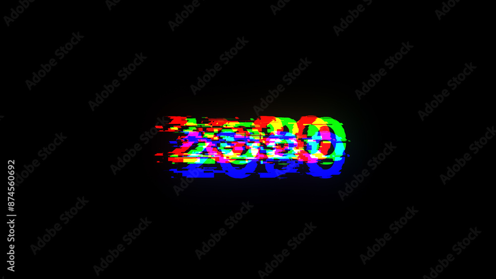 3D rendering 2080 text with screen effects of technological glitches 3D rendering 2080 text with screen effects of technological glitches