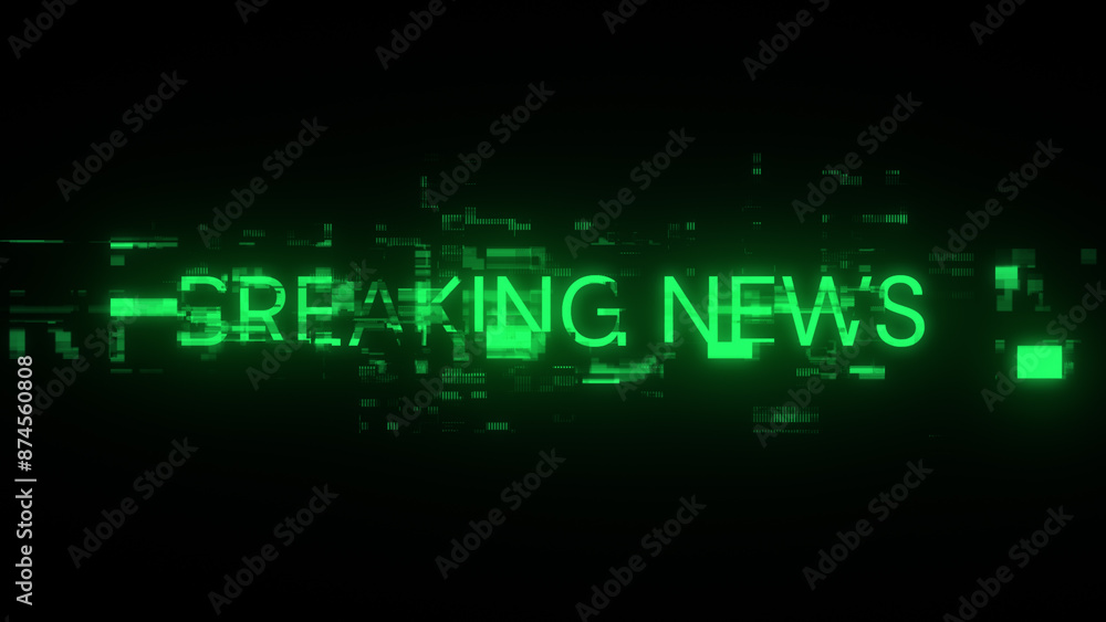 3D rendering breaking news text with screen effects of technological glitches 3D rendering breaking news text with screen effects of technological glitches