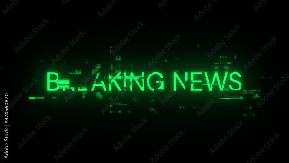 3D rendering breaking news text with screen effects of technological glitches 3D rendering breaking news text with screen effects of technological glitches