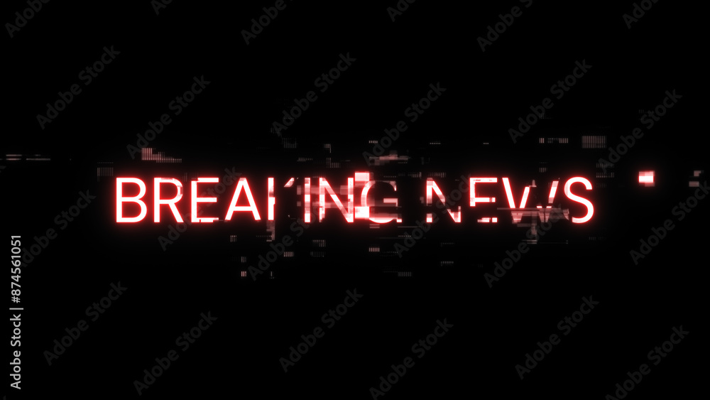 3D rendering breaking news text with screen effects of technological glitches 3D rendering breaking news text with screen effects of technological glitches