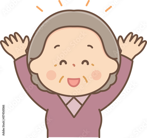 万歳をするシニア女性
