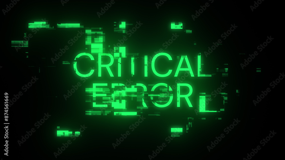 3D rendering critical error text with screen effects of technological glitches 3D rendering critical error text with screen effects of technological glitches