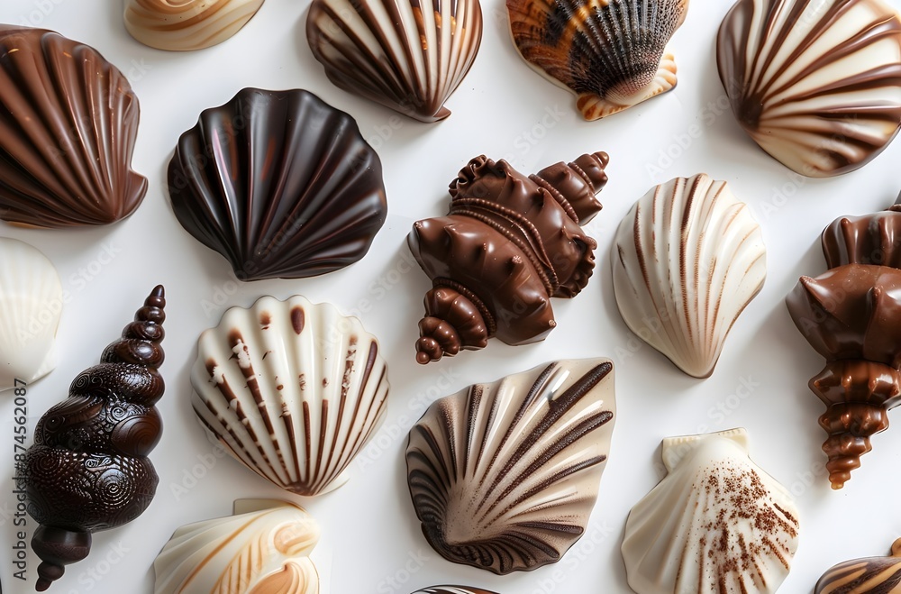 Chocolate seashells on white background Chocolate seashells on white background
