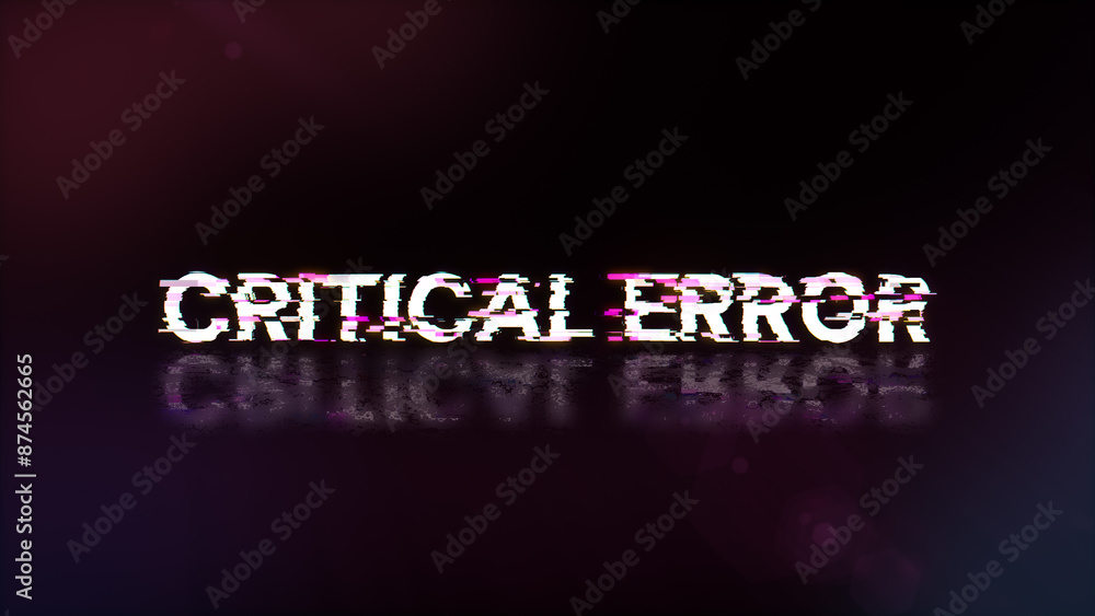 Obraz premium 3D rendering critical error text with screen effects of technological glitches