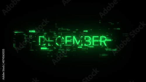 3D rendering December text with screen effects of technological glitches