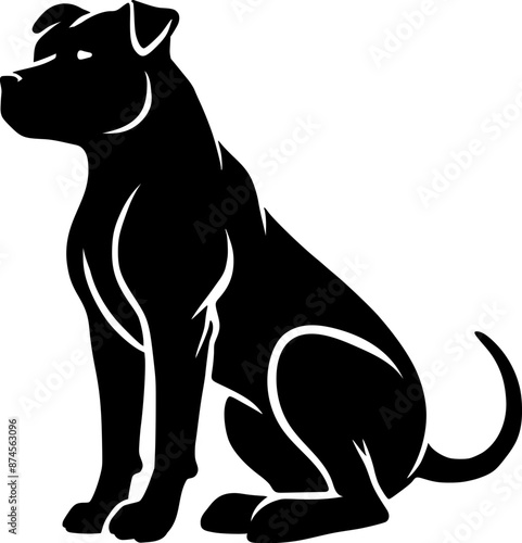 Pitbull dog sitting silhouette vector