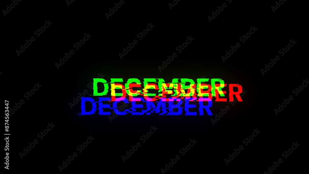 Obraz premium 3D rendering December text with screen effects of technological glitches
