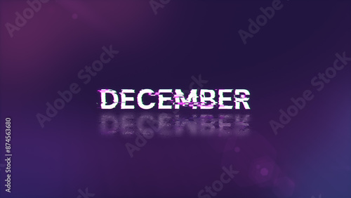 3D rendering December text with screen effects of technological glitches