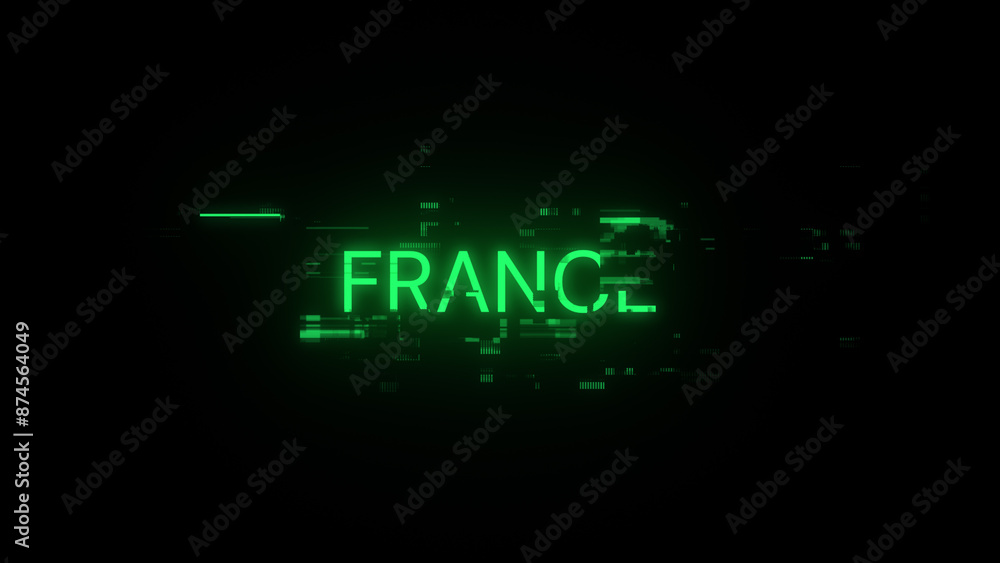 Obraz premium 3D rendering France text with screen effects of technological glitches
