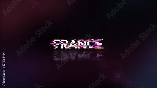 3D rendering France text with screen effects of technological glitches