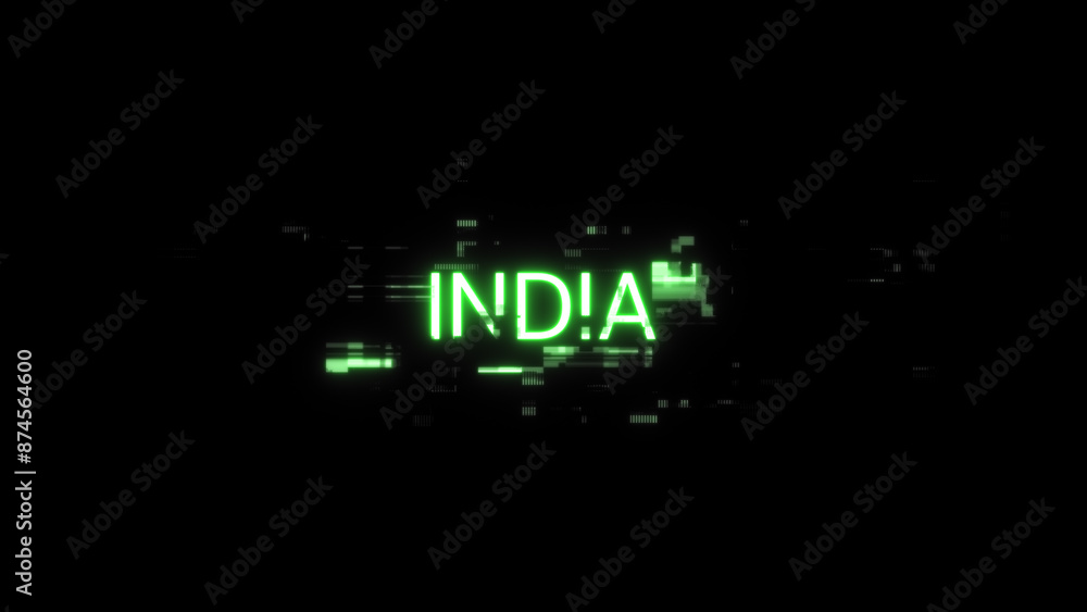 3D rendering India text with screen effects of technological glitches 3D rendering India text with screen effects of technological glitches