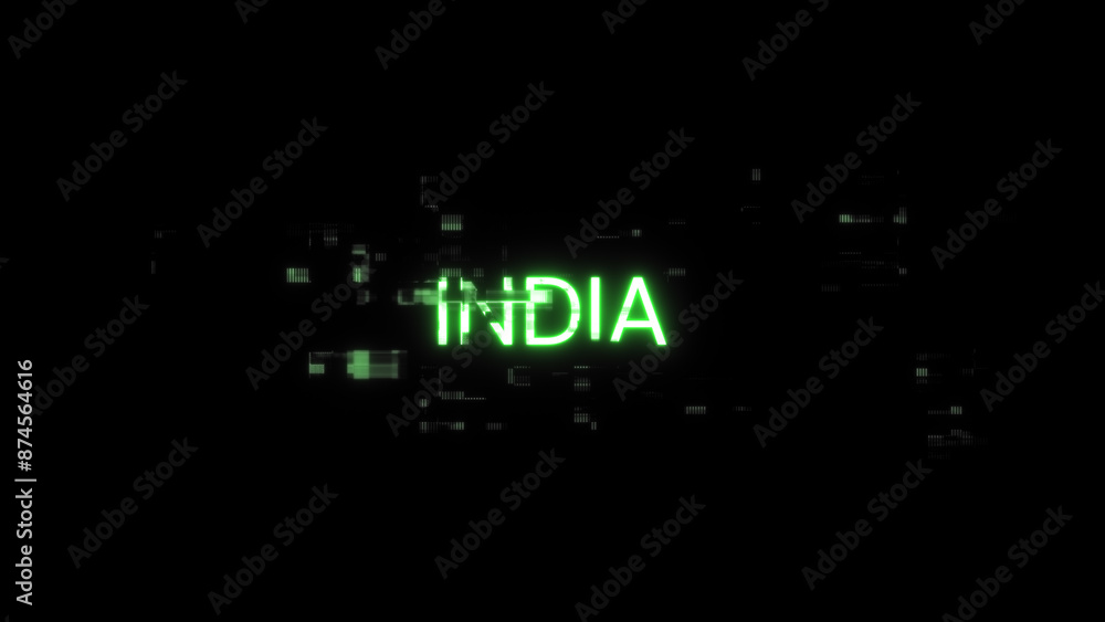 3D rendering India text with screen effects of technological glitches 3D rendering India text with screen effects of technological glitches