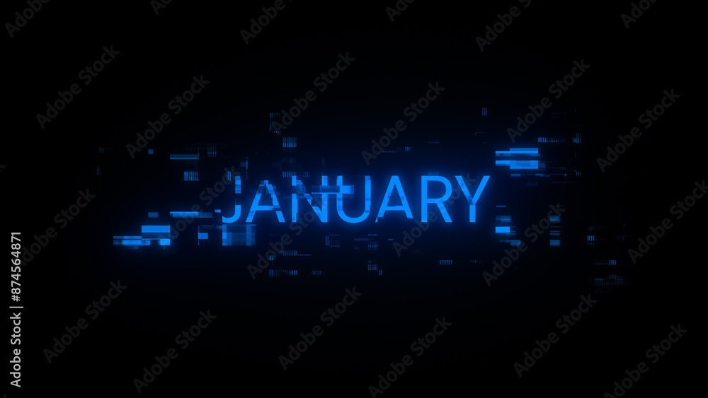 Obraz premium 3D rendering January text with screen effects of technological glitches