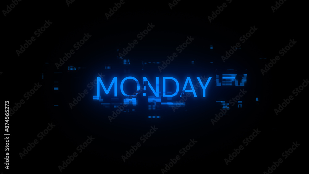 Obraz premium 3D rendering Monday text with screen effects of technological glitches
